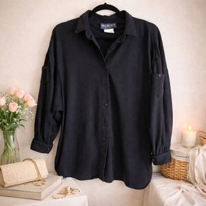 Vintage Linda Lundström Black Dolman Lagenlook Button Shirt